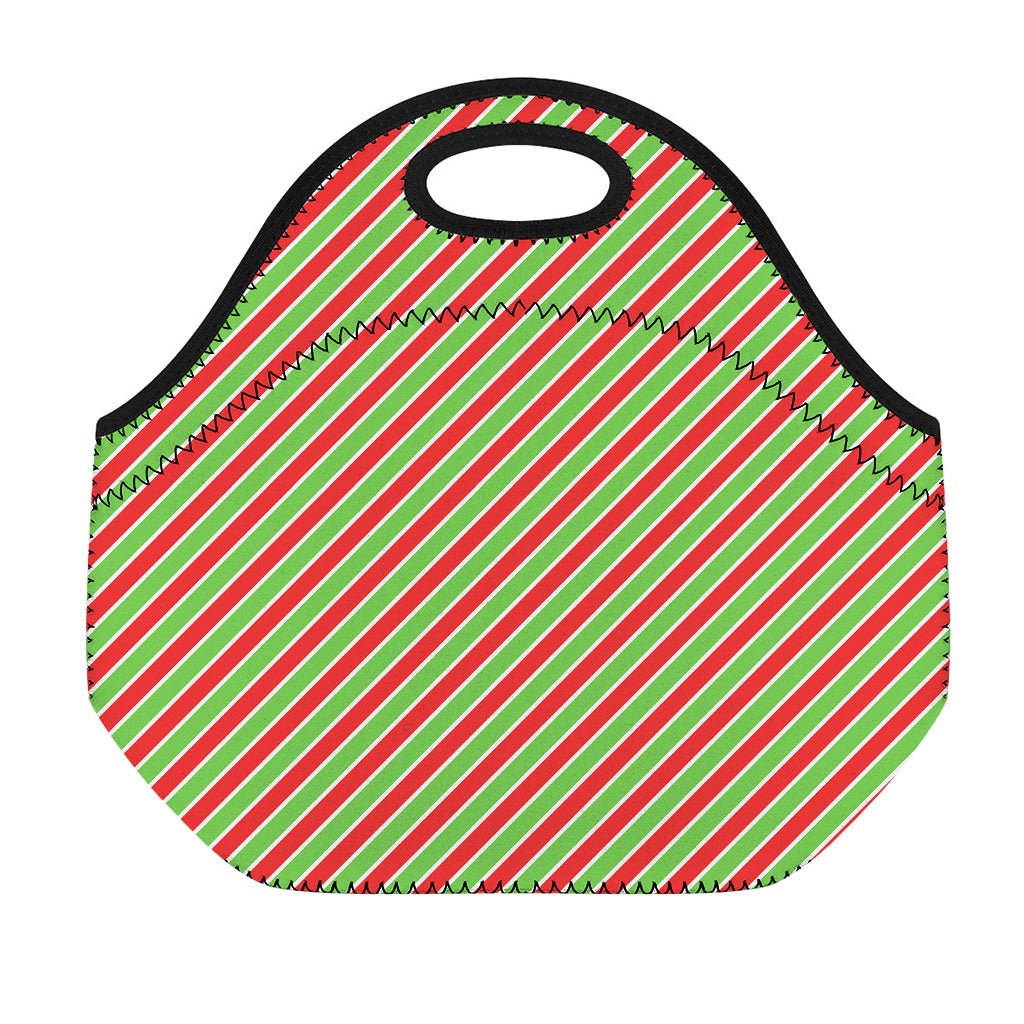 Xmas Candy Cane Stripes Print Neoprene Lunch Bag