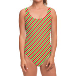Xmas Candy Cane Stripes Print One Piece Swimsuit