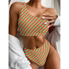 Xmas Candy Cane Stripes Print One Shoulder Bikini Top