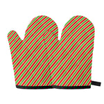 Xmas Candy Cane Stripes Print Oven Mitts