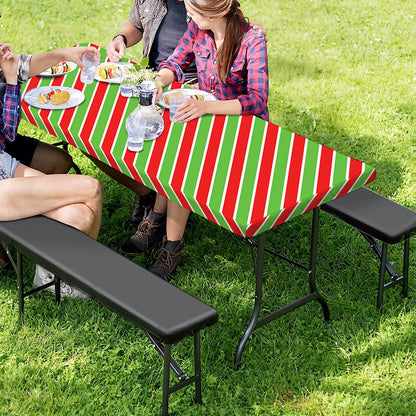 Xmas Candy Cane Stripes Print Picnic Table Cover