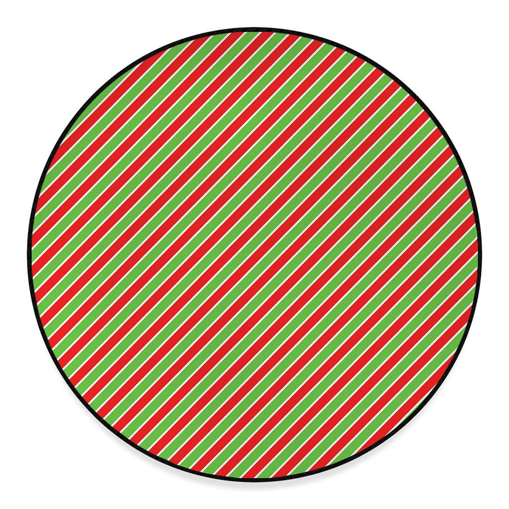 Xmas Candy Cane Stripes Print Round Floor Mat