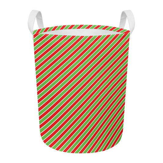 Xmas Candy Cane Stripes Print Round Laundry Basket