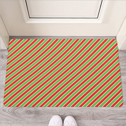 Xmas Candy Cane Stripes Print Rubber Doormat