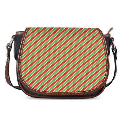 Xmas Candy Cane Stripes Print Saddle Bag