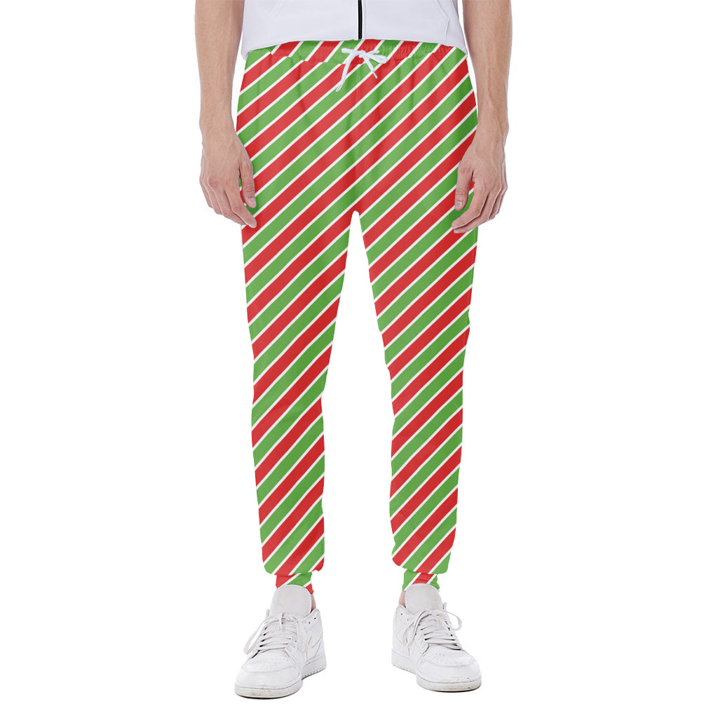 Xmas Candy Cane Stripes Print Scuba Joggers