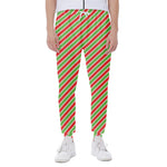Xmas Candy Cane Stripes Print Scuba Joggers