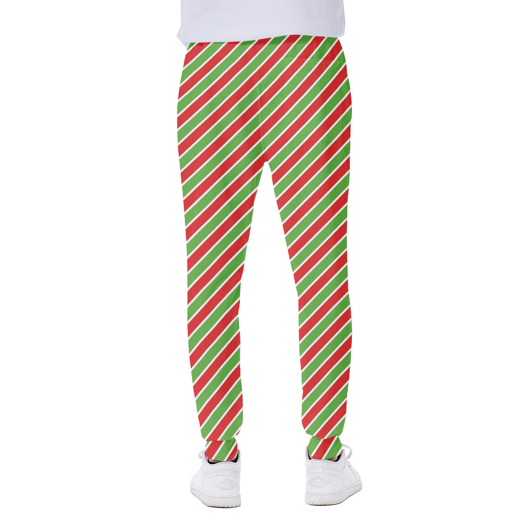 Xmas Candy Cane Stripes Print Scuba Joggers