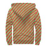 Xmas Candy Cane Stripes Print Sherpa Lined Zip Up Hoodie