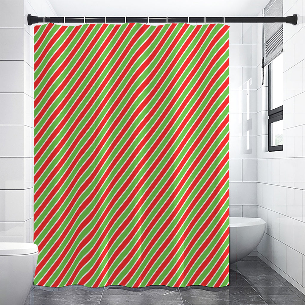 Xmas Candy Cane Stripes Print Shower Curtain