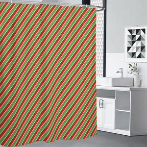 Xmas Candy Cane Stripes Print Shower Curtain