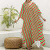 Xmas Candy Cane Stripes Print Silk V-Neck Kaftan Dress