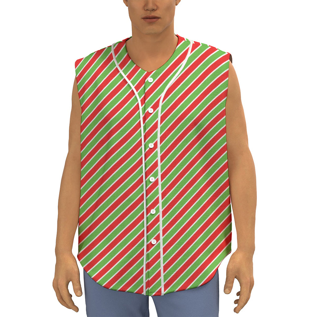 Xmas Candy Cane Stripes Print Sleeveless Baseball Jersey