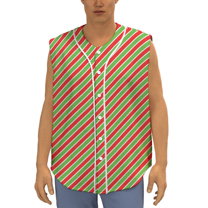 Xmas Candy Cane Stripes Print Sleeveless Baseball Jersey