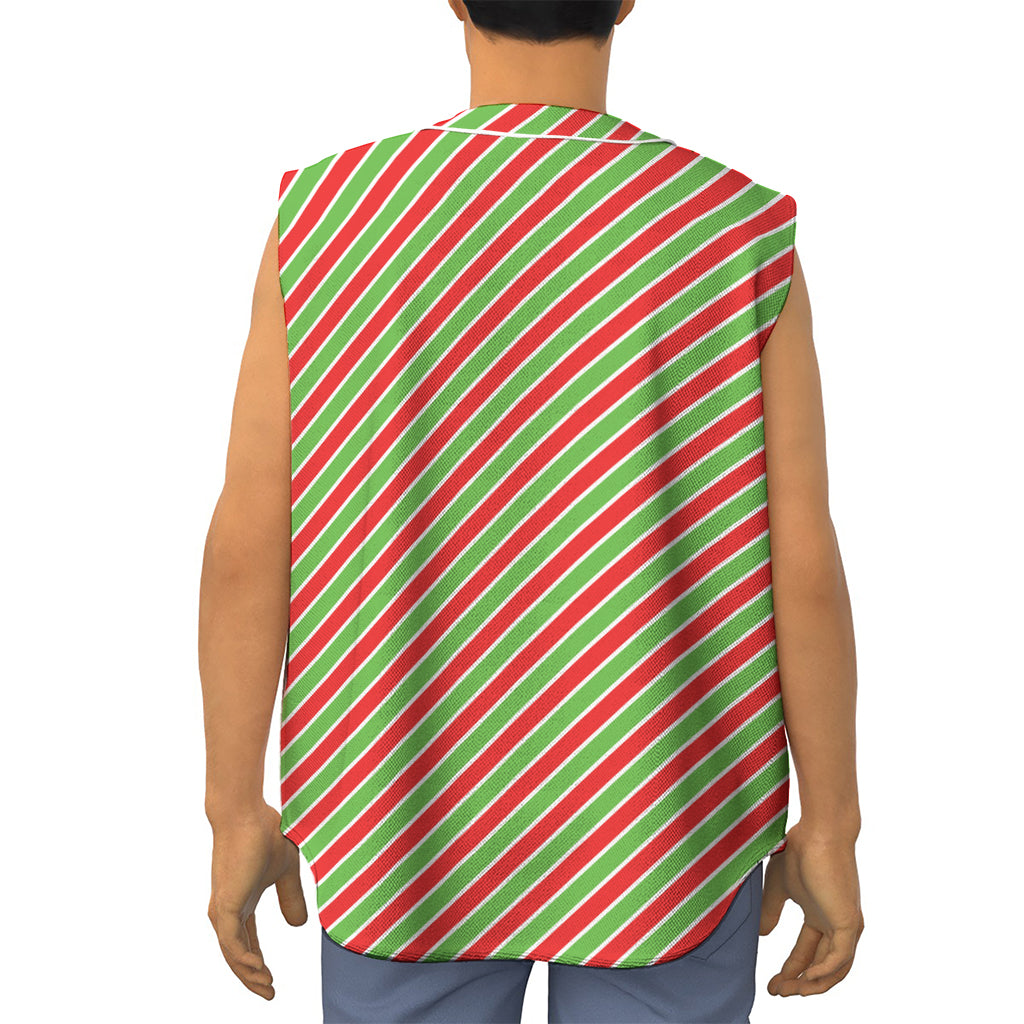 Xmas Candy Cane Stripes Print Sleeveless Baseball Jersey