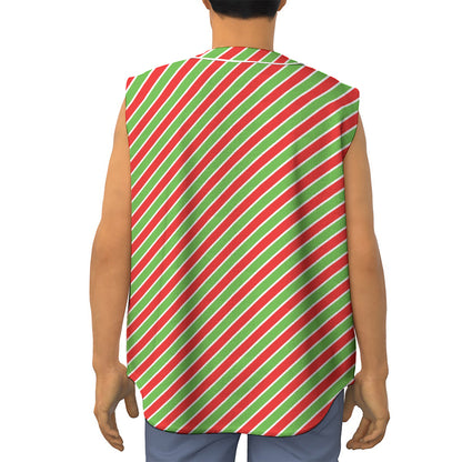 Xmas Candy Cane Stripes Print Sleeveless Baseball Jersey