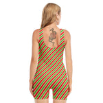 Xmas Candy Cane Stripes Print Sleeveless One Piece Swimsuit