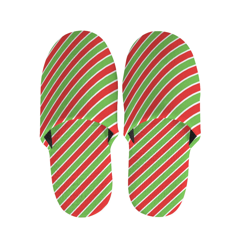 Xmas Candy Cane Stripes Print Slippers