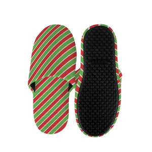 Xmas Candy Cane Stripes Print Slippers