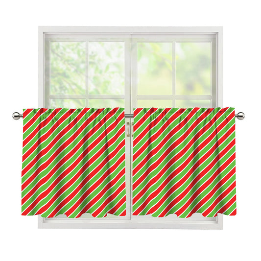 Xmas Candy Cane Stripes Print Tier Curtains