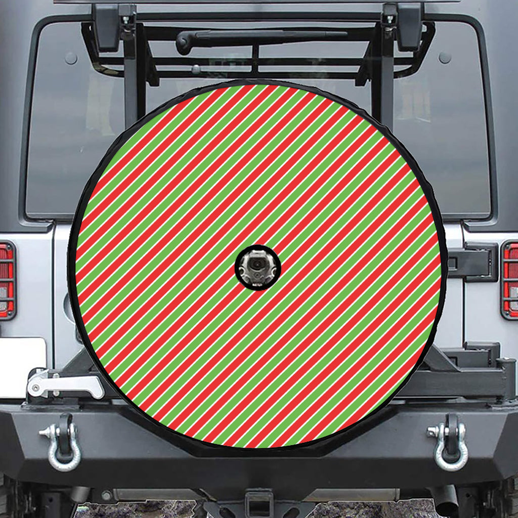 Xmas Candy Cane Stripes Print Tire Cover With Camera Hole