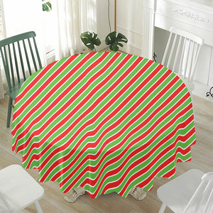 Xmas Candy Cane Stripes Print Waterproof Round Tablecloth