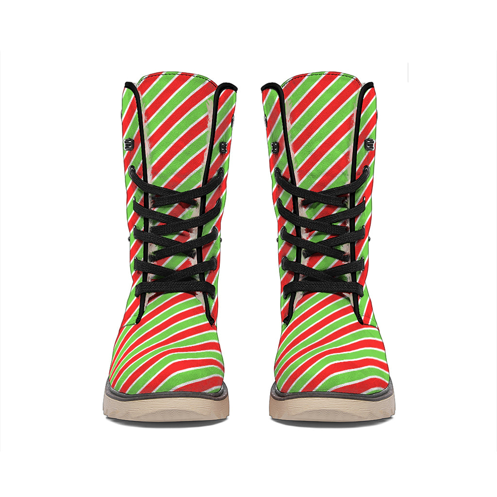 Xmas Candy Cane Stripes Print Winter Boots