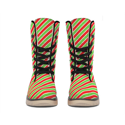 Xmas Candy Cane Stripes Print Winter Boots