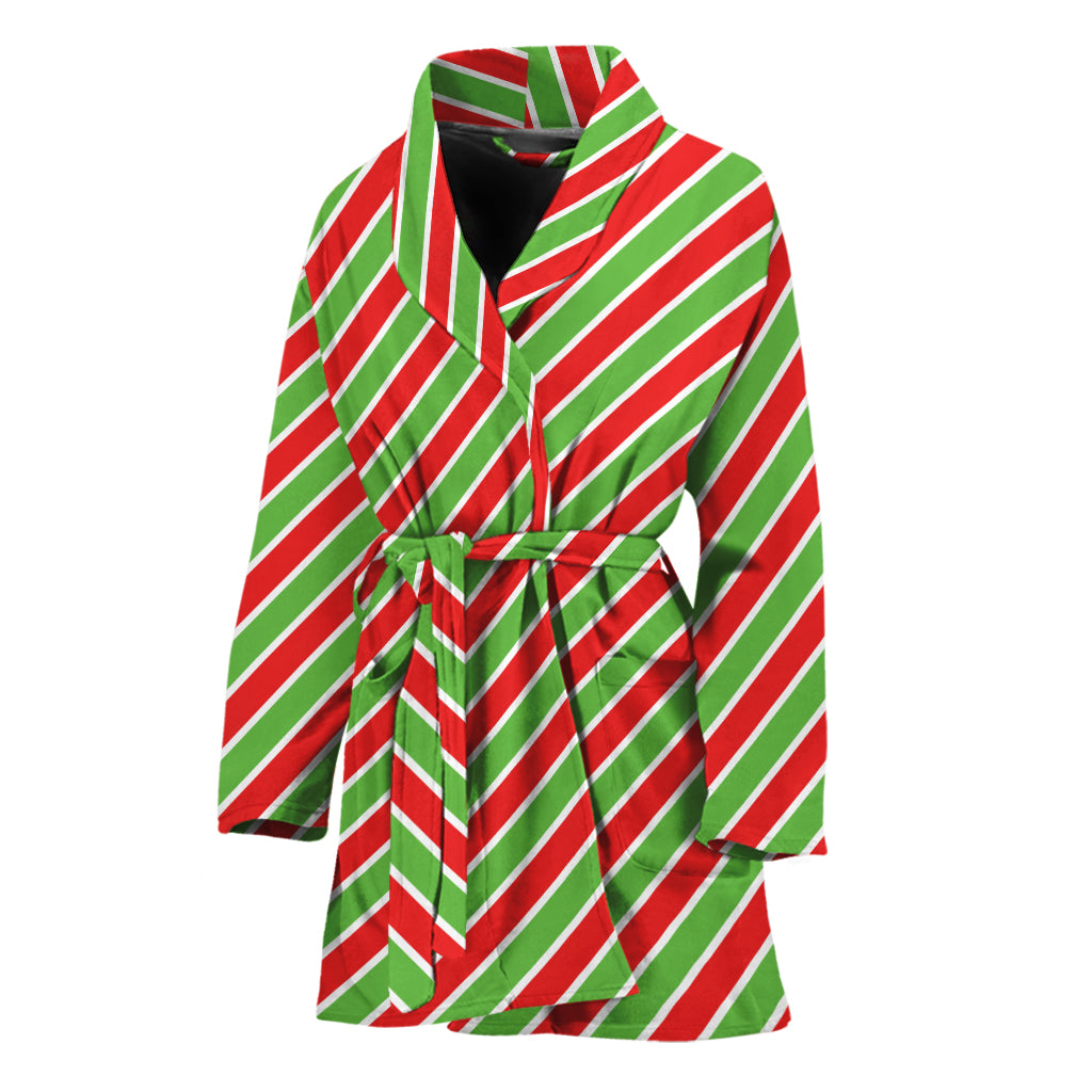 Xmas Candy Cane Stripes Print Women's Bathrobe