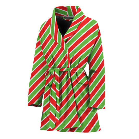 Xmas Candy Cane Stripes Print Women's Bathrobe