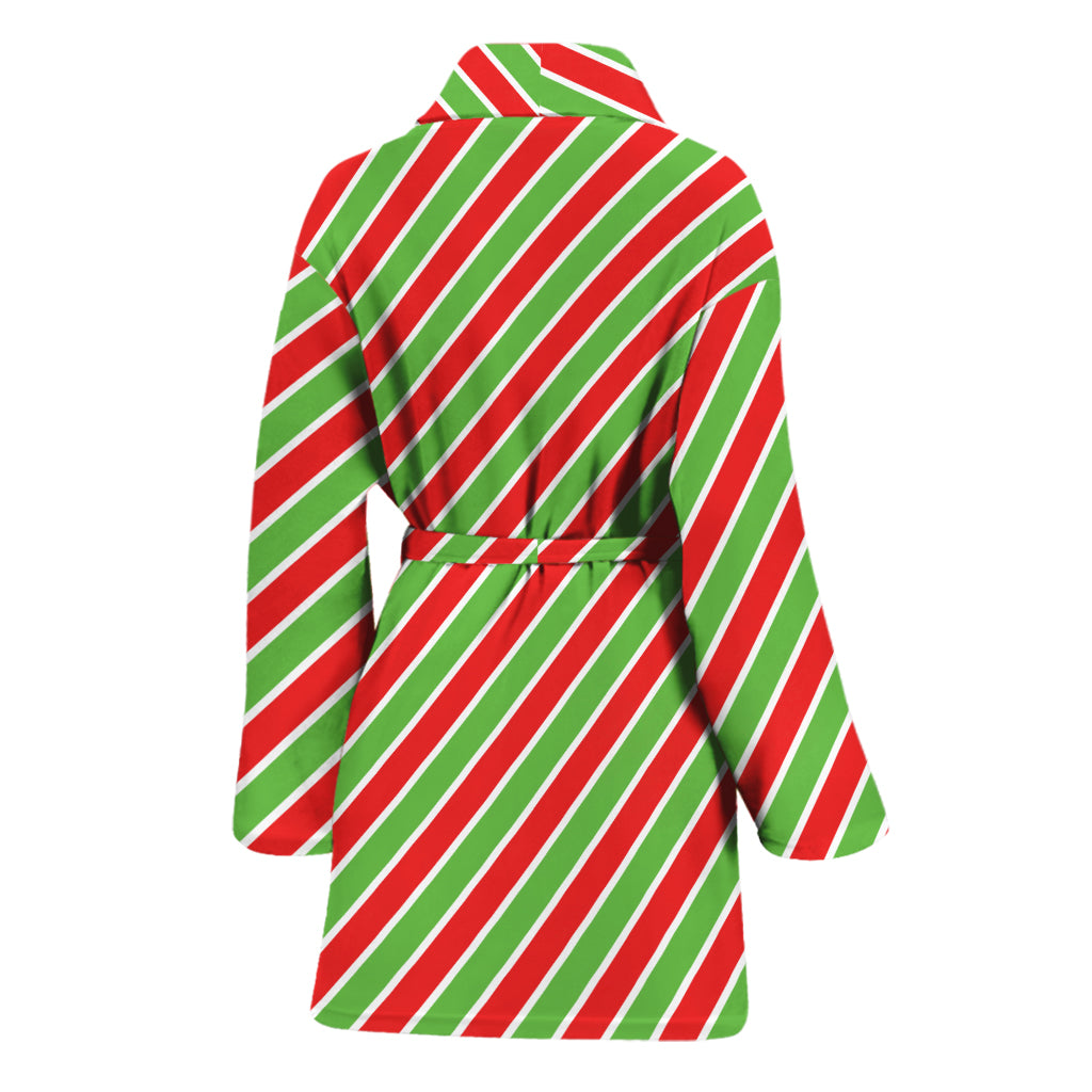 Xmas Candy Cane Stripes Print Women's Bathrobe