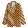 Xmas Candy Cane Stripes Print Women's Blazer