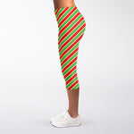 Xmas Candy Cane Stripes Print Women's Capri Leggings