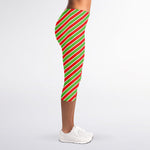 Xmas Candy Cane Stripes Print Women's Capri Leggings