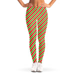 Xmas Candy Cane Stripes Print Women's Leggings