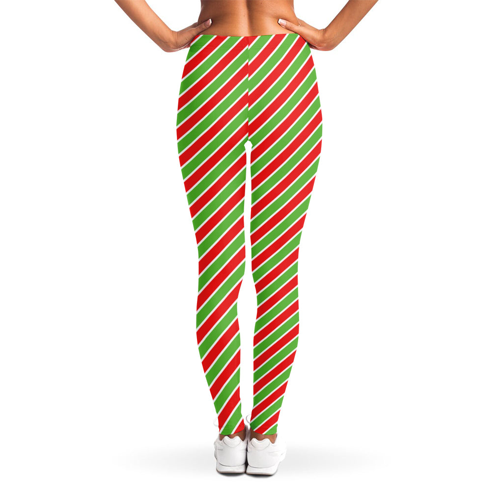 Xmas Candy Cane Stripes Print Women's Leggings