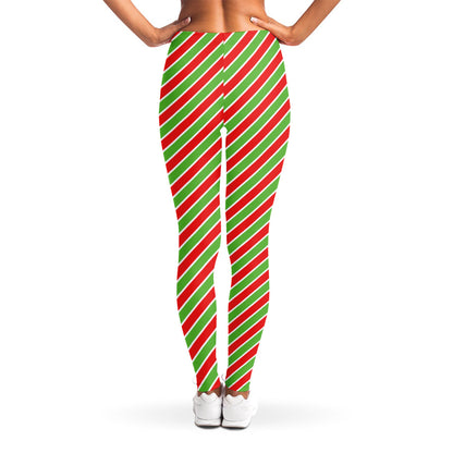 Xmas Candy Cane Stripes Print Women's Leggings