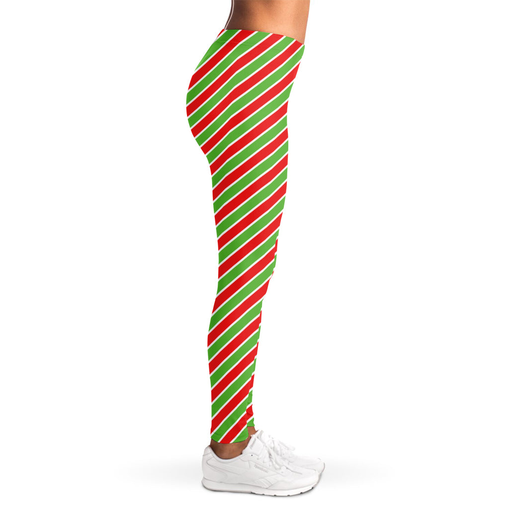 Xmas Candy Cane Stripes Print Women's Leggings
