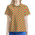Xmas Candy Cane Stripes Print Women's Polo Shirt