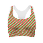Xmas Candy Cane Stripes Print Women's Sports Bra