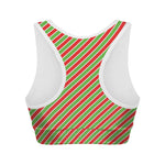 Xmas Candy Cane Stripes Print Women's Sports Bra