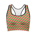 Xmas Candy Cane Stripes Print Women's Sports Bra