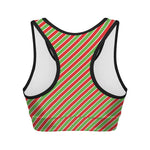 Xmas Candy Cane Stripes Print Women's Sports Bra