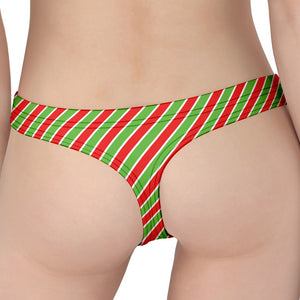 Xmas Candy Cane Stripes Print Women's Thong