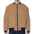 Xmas Candy Cane Stripes Print Zip Sleeve Bomber Jacket
