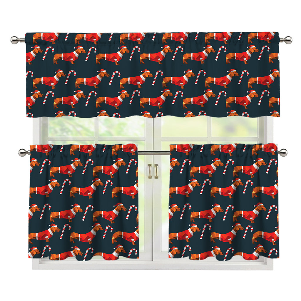 Xmas Dachshund Pattern Print 3 Piece Kitchen Curtains