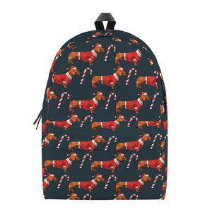 Xmas Dachshund Pattern Print Backpack