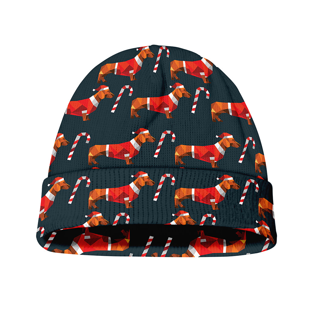 Xmas Dachshund Pattern Print Beanie