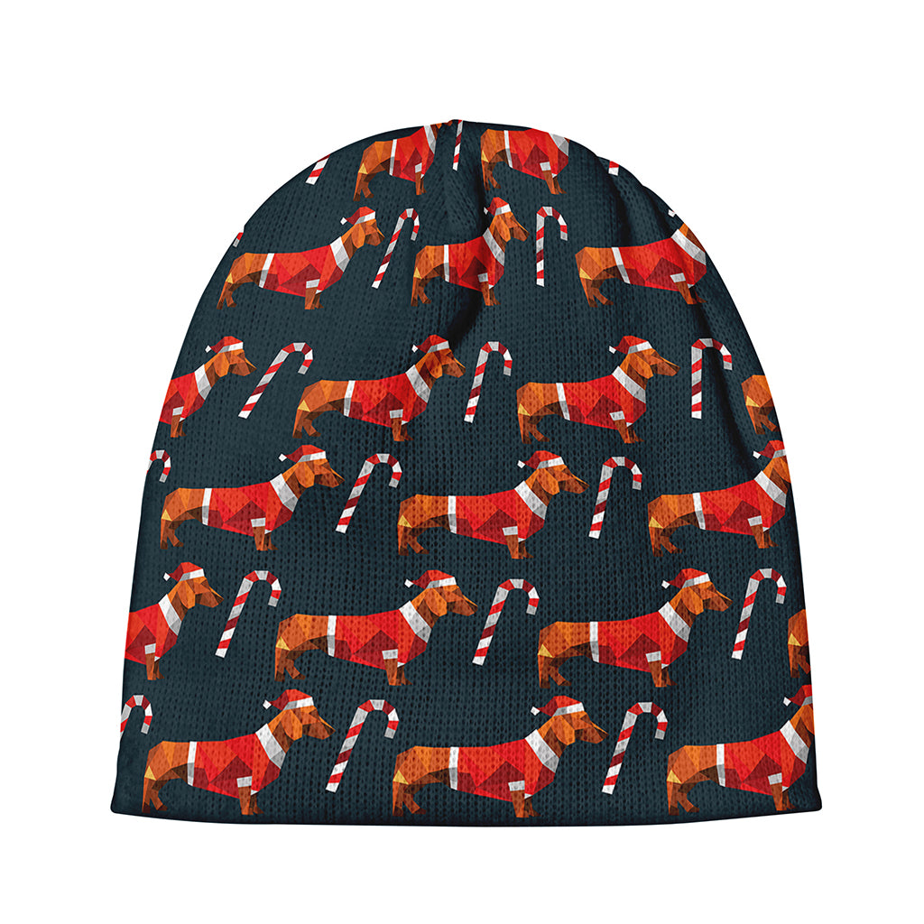 Xmas Dachshund Pattern Print Beanie