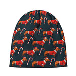 Xmas Dachshund Pattern Print Beanie